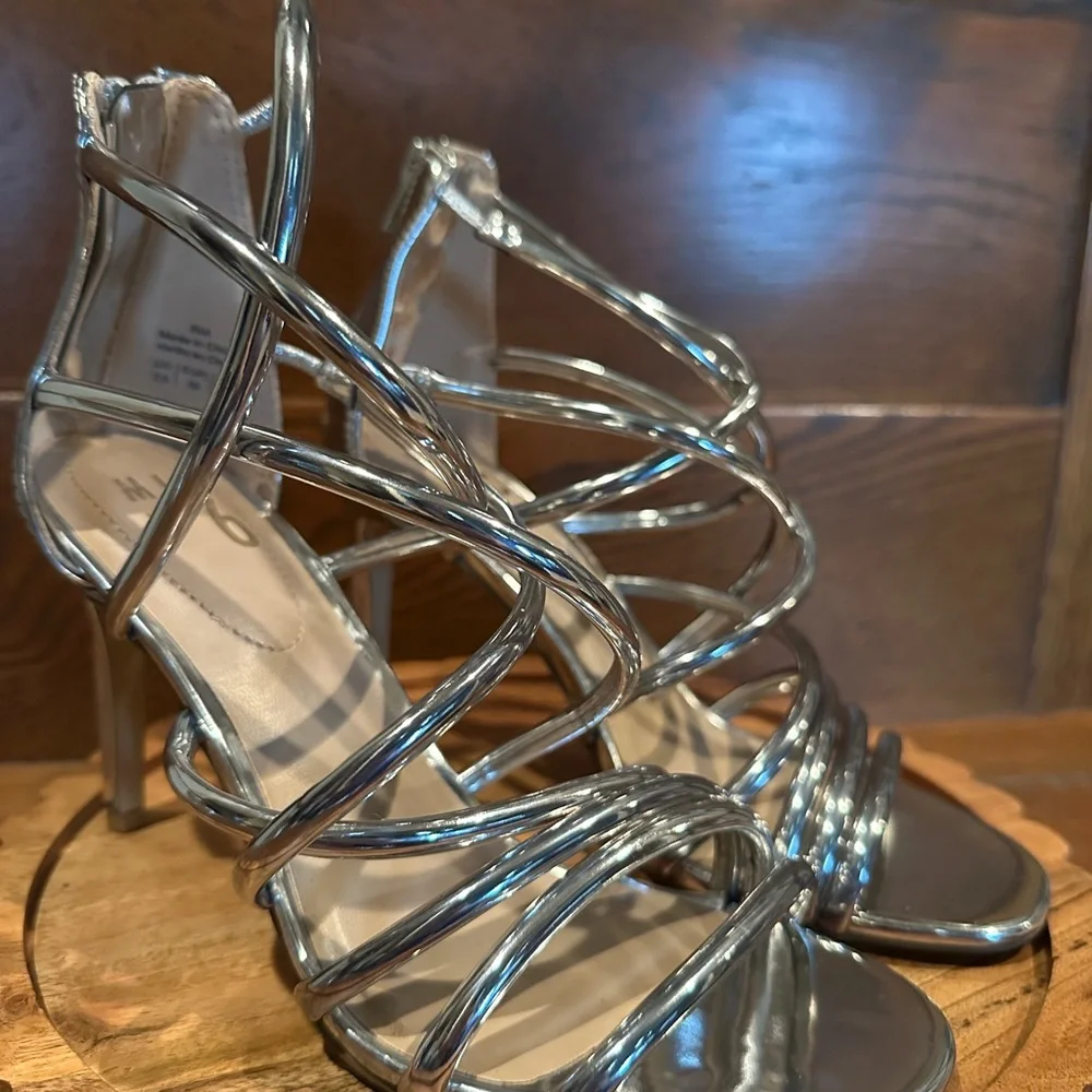 Silver Strappy Stiletto Sandals